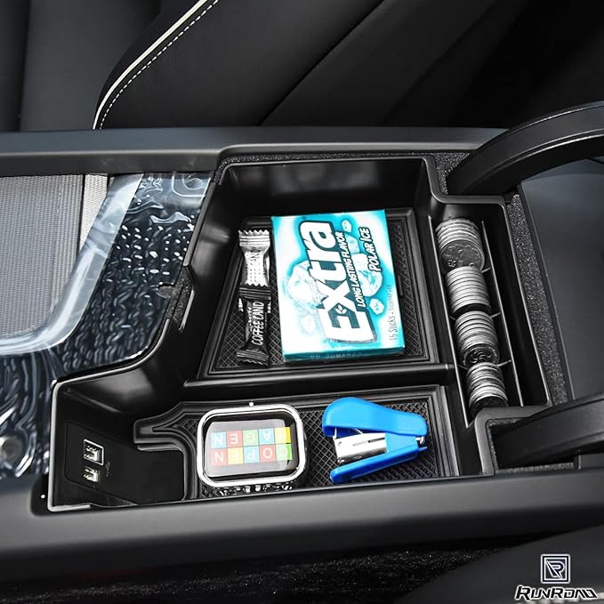 RUNROAD Center Console Organizer Tray Compatible with Volvo XC60 (2018-2025) / XC90 (2021-2024) / S90 S60 (2020-2025) V60 V90 Accessories, Insert Armrest Tray Middle Console Organizer