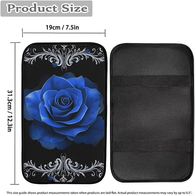 Blue Rose Vehicle Armrest Covers Armrest Seat Box Cover Protector Middle Storage Organizer Pad Aesthetic Interior Decor