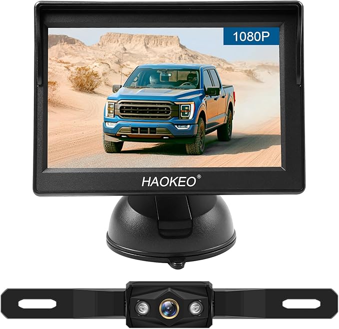 Backup Camera for Truck 5 Inch 1080P Front Rear View Monitor kit Auto Color Image Night Vision, Plug & Play,IP69 Waterproof Grid Lines for Car/RV/Tractor/Semi-Trailers/Pickup H11