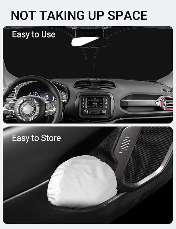 Proadsy 2026 Upgrade Front Windshield Sun Shade Foldable Sunshade Protector Custom Fit 2015-2023 Jeep Renegade SUV, Sport, Latitude, Limited, Trailhawk, Altitude Winter Accessories