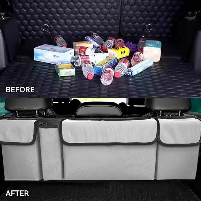Car Trunk Organizer, Backseat Hanging Large Storage with Adjustable Straps,Waterproof PVC Collapsible Cargo Bag, Car Interior Accessories for Auto SUV MPV (White)