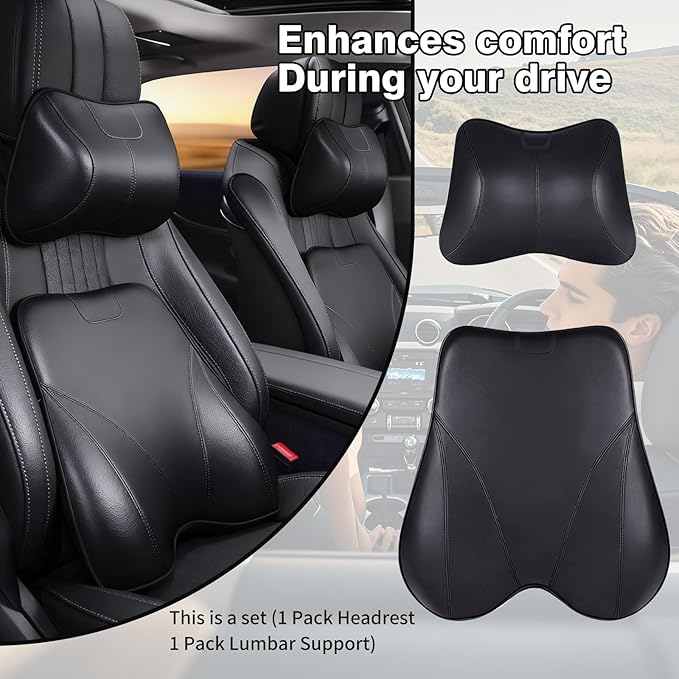 2 PCS Memory Foam Car Headrest Neck Pillow Lumbar Support Cushion for Ford F150 F250 F350 Explorer Transit Bronco Sport Accessories, Relieve Fatigue for Long Trips Driving Home Office