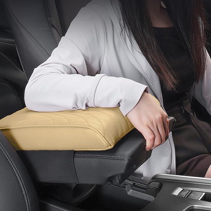 Car Center Console Cover, Memory Foam Car Armrest Cover, Beige Arm Rest Covering Car, Middle Organizer Elbow Pillow, Leather armrest Cover for Car/SUV/Truck/Auto (No.2 Beige)