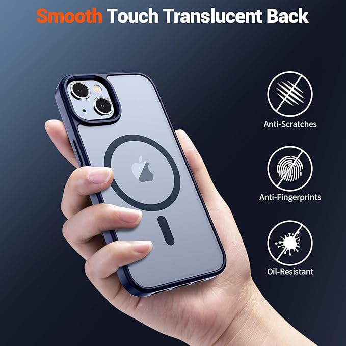 SUPFINE Magnetic for iPhone 14 Case & iPhone 13 Case (Compatible with MagSafe) (Military Grade Drop Protection) Slim Translucent Matte Shockproof Phone Cover,Navy Blue
