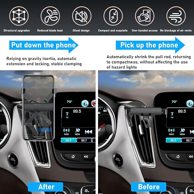 Compatible with Chevy Malibu Phone Holder Mount 2017-2022 for Car Air Vent,Malibu Cell Phone Mount Anti-Shake,9th Gen Malibu Phone Holder Mount-360 Degree Rotation Malibu Vent Phone Stand,Black