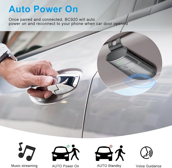 Hands-Free Bluetooth Speaker for Car: Handsfree Wireless Speaker Kit for Cell Phone in Car - Support Auto Power On Siri Google Voice Assistant with Mic Compatible with Samsung Android iPhone