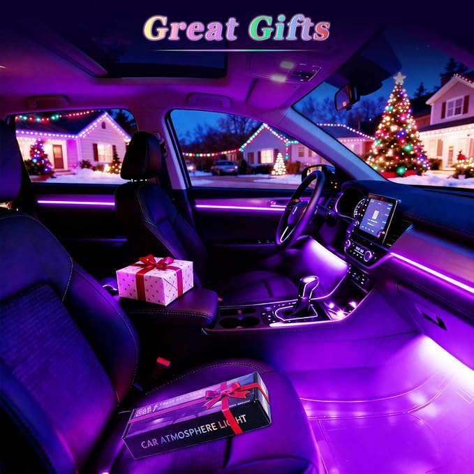 iFunyLED Smart Car Interior LED Lights with App Control, RGB Lights with DIY Mode and Music Mode, 2 Lines Design and Wireless Remote Control, Car Accessories for Women