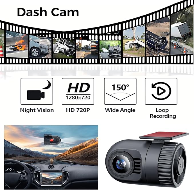 SJoyBring Double Din Car Stereo with Dash Cam, Wireless Apple CarPlay & Android Auto, 240W 4.2CHN, 7" Touchscreen, SWC, Bluetooth, FM/AM Car Radio, 2 Subwoofers Outputs, Backup Camera