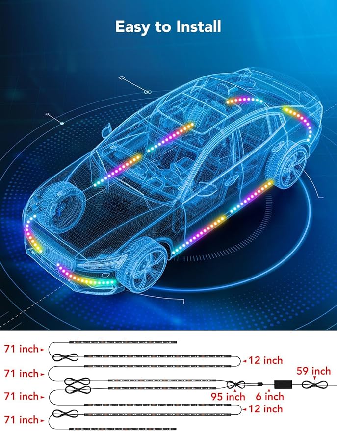 Govee Car Underglow Lights, 8 pcs RGBIC Under Car Lights with 16 Million Colors and 45 Scene Modes, Exterior Car Lights with App Control, 3 Music Modes LED Lights for Cars, SUVs, Trucks, DC 12-24V