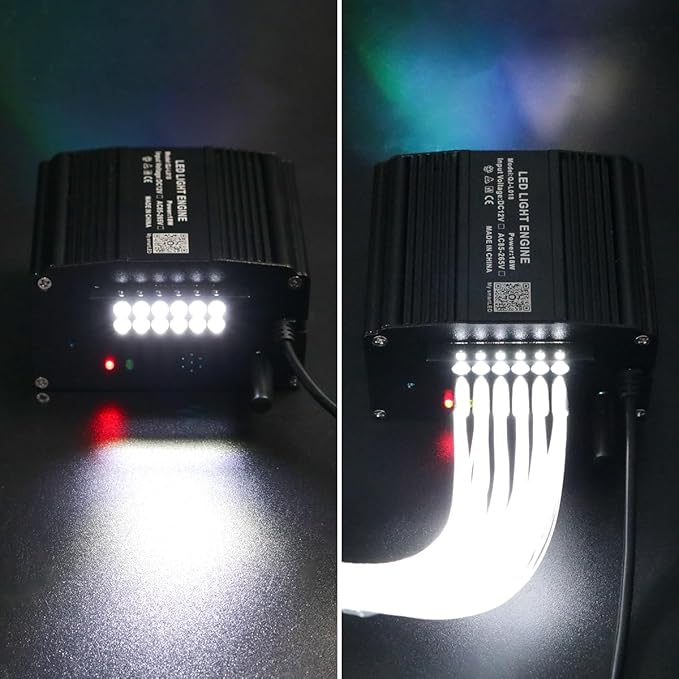 AMKI Dual Color 18W Twinkle&Meteor Starlight Headliner Kit 1200pcs 0.03in 13.1ft+240pcs Pure White Shooting Star,Updated 2 in 1 Starlight Box RGBW Sound Activated Mode for Car Home Decor