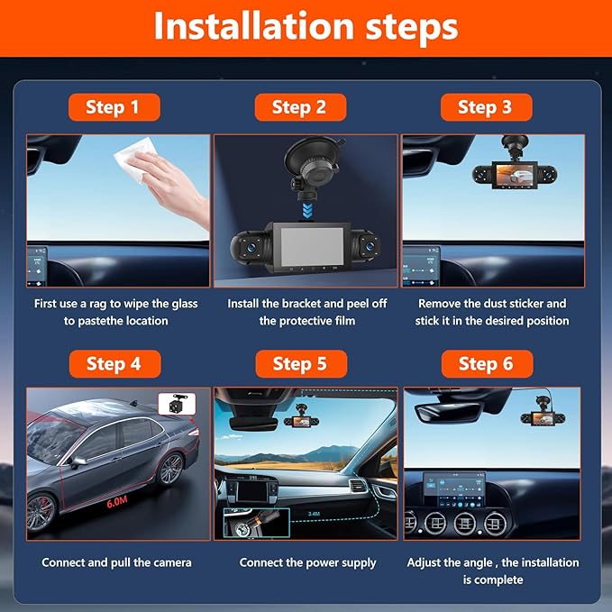 Podofo 360° Dash Cam Front and Rear Inside,4 Channel 3" IPS Touchscreen Dash Cam Front and Rear Inside Left Right,4*1080P Dash Camera with 8 IR Night Vision,Loop Recording,G-Sensor,24 Hours Recording