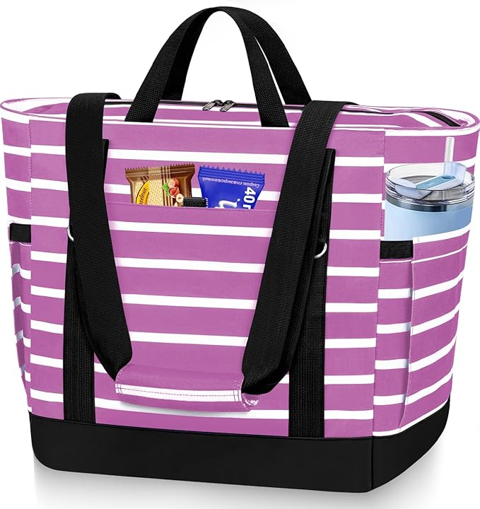 HUANLANG Soft Cooler Bag Insulated for Travel,Large Insulated Grocery Bags with Zippered Top,PEVA Collapsible Food Delivery Cooler Bag for Beach, Travel, Picnics