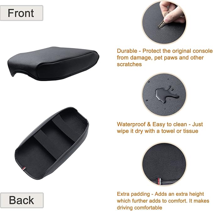 JDMCAR Center Console Armrest Cushion for 2025 Toyota RAV4 Accessories 2024 2023 2022 2021 2020 2019 Leather Middle Console Lid Cover Pad Protector Elbow Arm Rest Covering Car-(Black)