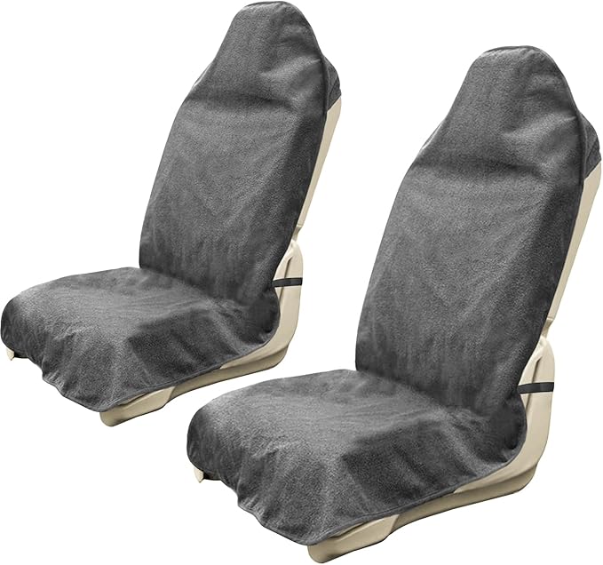 Car Seat Covers 2pcs Grey Waterproof Towel Car Seat Cover Universal Fit for Most Trucks SUV Fitness Athletes Pets Gym and Water Sport
