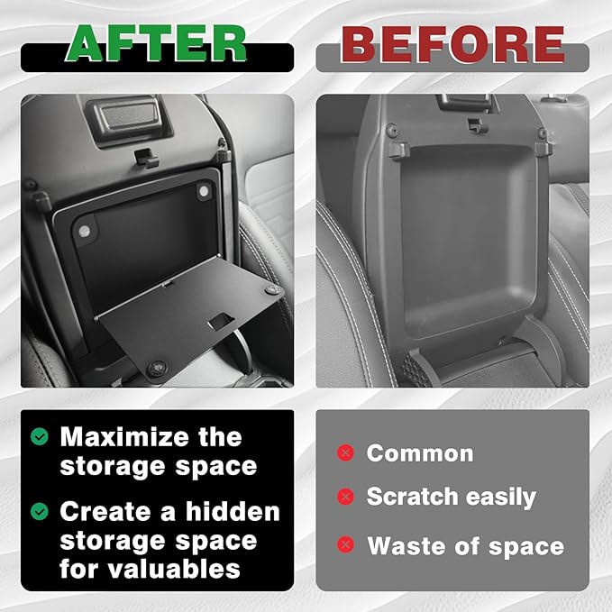 Muslogy Center Console Hidden Organizer Magnet Opening Design Compatible with Ford Ranger 2024 2025 2026 Accessories Armrest Hidden Storage Box Insert Secret Organizer Magnetic Switch