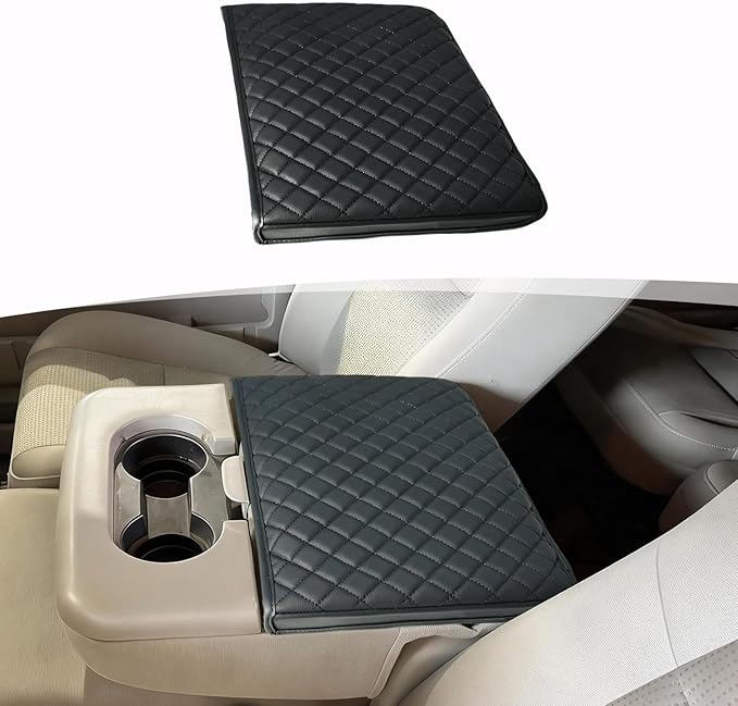 Center Console Armrest Cover for 1999-2010 Ford F250 F350 F450 Super Duty Accessories & F550 2001-2005 Super Duty, Vinyl Leather Middle Console Cushion Protector, Black(Fits Jump Seat Console Only)