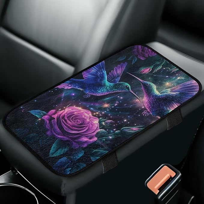 Rose Hummingbird Armrest Cover Non-Slip Soft Car Arm Rest Cushion Pad Flannel Anti-Slip Car Arm Rest Cushion for Arm Support for Cars Truck Van SUV Seat Protector