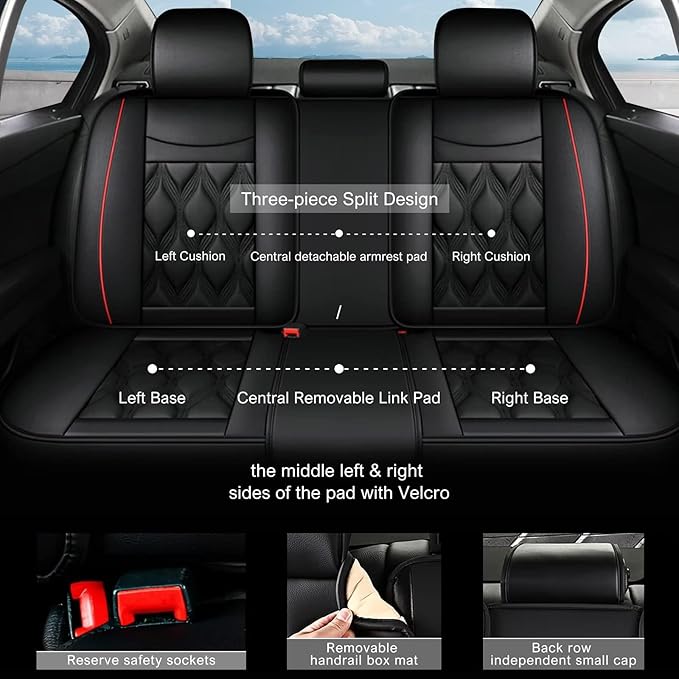 AOMSAZTO Full Set 5 Seats Custom Fit for Honda Ridgeline 2006-2025,Waterproof Faux Leather Automotive Cushion Covers Seat Protector,Airbag Compatible(5 Seats Red) Truck Seat Covers