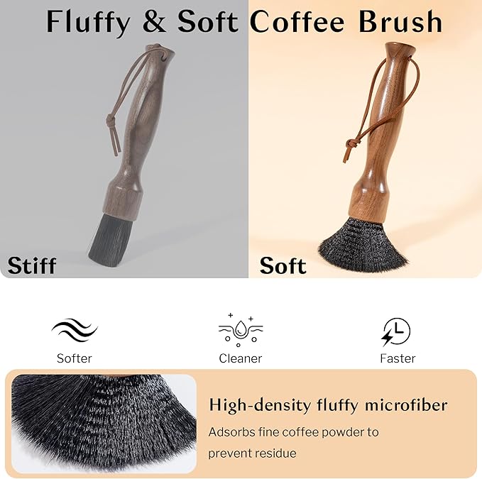 Belongtous Coffee Grinder Cleaning Brush, Fluffy & Soft Bristles Coffee Brush and Walnut Wood Handle, Espresso Machine Brush Cleaner Tool for Barista Home Kitchen