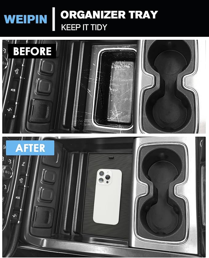 for 2PCS Center Console Organizer Tray TPE Materials Compatible with 2014-2018 Silverado/Sierra 1500& 2015-2019 Silverado&Sierra 2500HD/3500HD - Full Console w/Bucket Seats Only