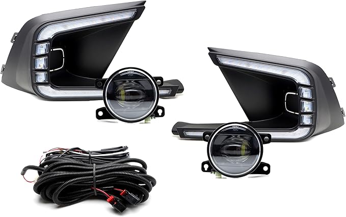 iJDMTOY Fog Bezel Replace Switchback LED Daytime Running Light Kit w/White OE-Spec LED Fog Lights Compatible with 2022-2024 Honda Civic Sedan