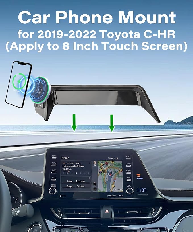 Car Phone Holder for Toyota C-HR 2019-2022 Accessories Apply to 8 Inch Touch Screen 15W Fast Wireless Charger Screen Fixed Clip Cell Phone Mount Hands-Free 360 Degree Rotation