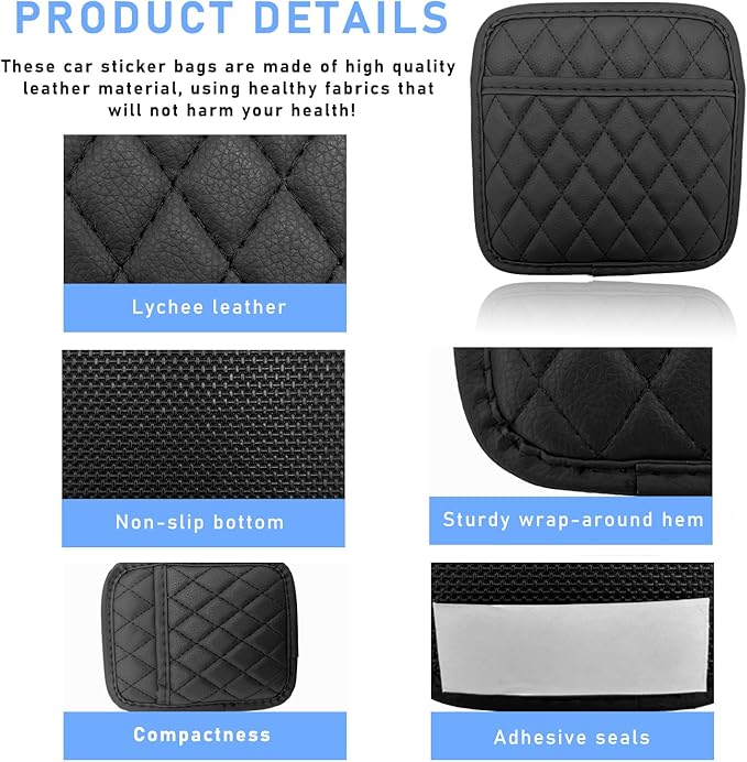 2 PCS Car Side Pocket Organizer, Waterproof Leather Self-Adhesive Automotive Storage Pocket Pouch, Universal Seat Gap Storage Bag for Phone Card Sunglasses, Car Accessories (Medium)