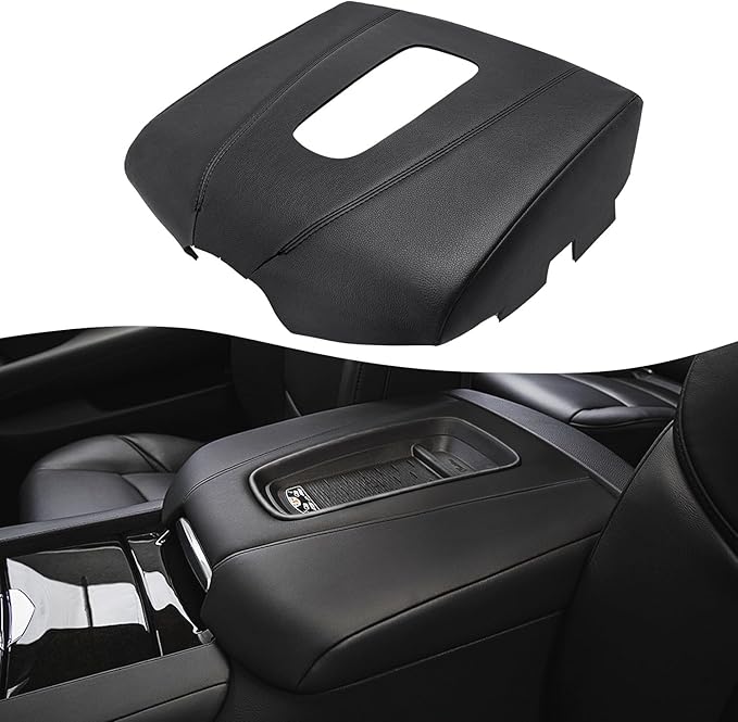 KBH Car Center Console Armrest Cover Replacement for Cadillac Escalade 2015 2016 2017 2018 2019 2020, Vinyl Leather Upholstery, Anti-Scratch, Black (Leather Part Only)