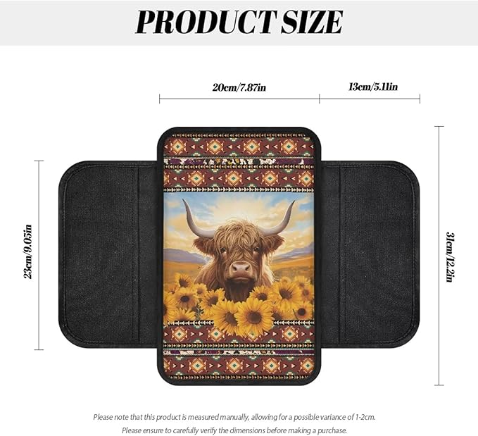 Aztec American Tribal Print Car Armrest Cover Cattle Sunflower Design Middle Console Cover Breathable Vehicle Armrest Cover Pad Armrest Seat Box Cover Protector