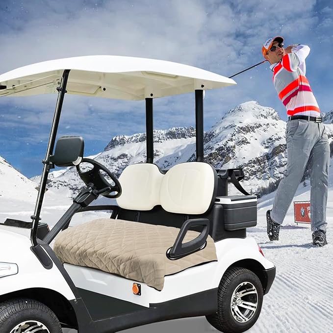 YOKYHOM Golf Cart Seat Covers for 2 & 4 Passenger Carts, Thick Short Plush with Non-Slip Backing, Ultra Soft Seat Towel Blanket, Fits EZGO, Club Car, Yamaha, 51"x30.5", Khaki