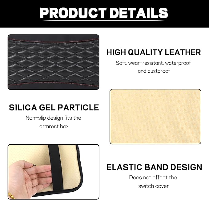 Car Center Console Cushion Pad, 12.72"×7.52" Leather Waterproof Auto Armrest Seat Box Protector, Car Center Console Cover, Universal Interior Decor Car Accessories for SUV Truck (Black)