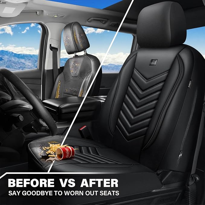 CAR PASS 3D Foam Faux Leather Car Seat Covers Front Seats,Waterproof Leather Front Seat Cover for Cars,Luxury Universal Fit for SUV Truck Sedan Automotive, Armrest Airbag Compatible Anti-Slip, Black