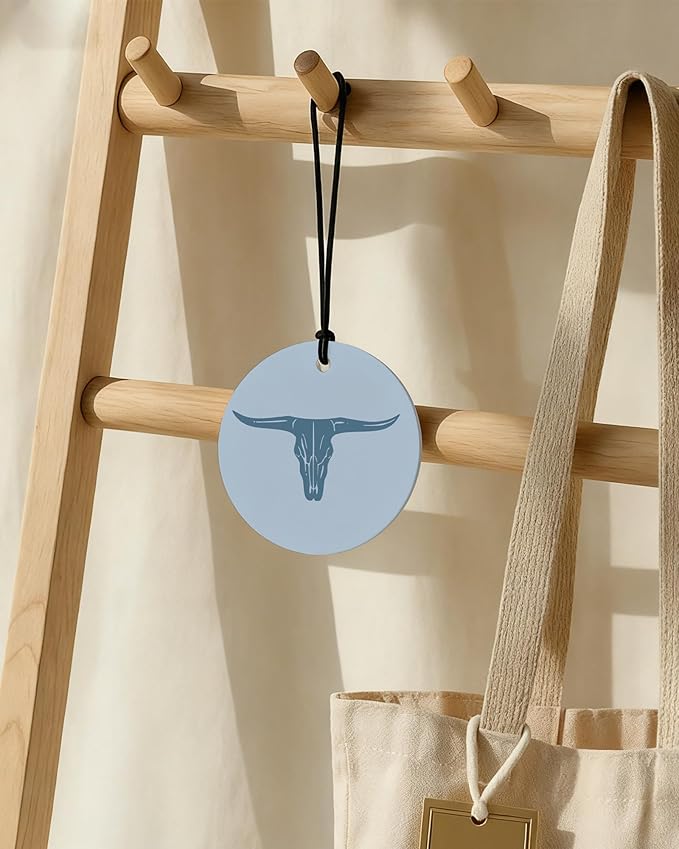 Boho Blue Western Round Car Air Freshener 4 Pcs, Preppy Cow Skull Cactus Cowgirls Boots Hanging Air Freshener for Cars Closet Drawer Books, Western Car Accessories Mirror Decor for Women