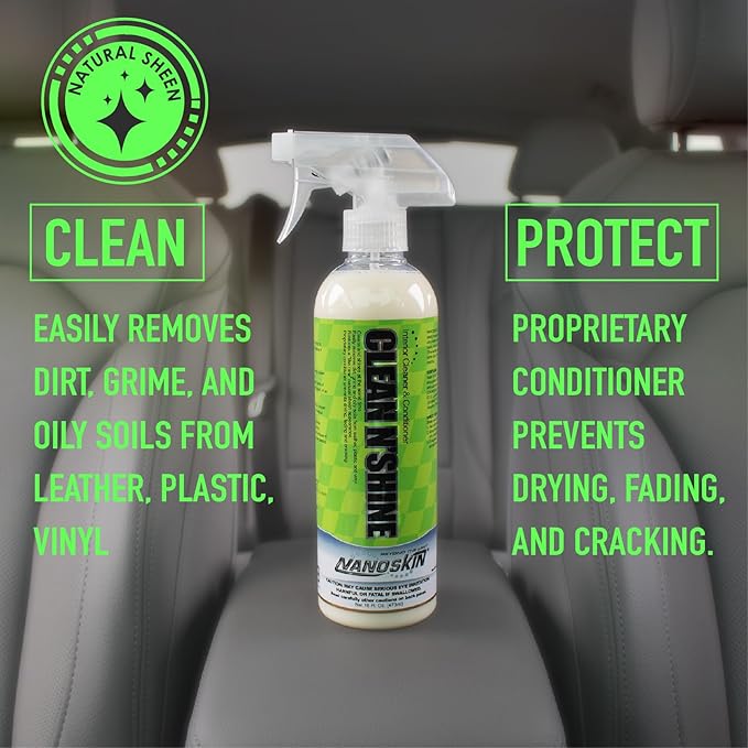 Nanoskin CLEAN N’ SHINE Interior Cleaner, Conditioner & Dressing 1 Gallon – Car Wash Interior Spray for Car Detailing | Restores Leather, Plastic & Vinyl Surfaces | For Cars, Trucks, Motorcycles, RVs