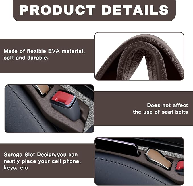 2PCS Car Seat Gap Filler Organizer, Multifunctional Car Gap Filler Organizer Storages Function for Storing Phones Keys Cards, Universal No Drop Seat Guard for Cars ﻿ (Brown)
