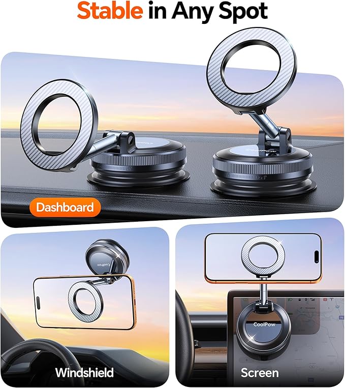 for Magsafe Car Mount carmount 2.0 Magnetic Phone Mount【True Military-Grade Durability 】Vacuum Magnetic Phone Holder for Car Cell Phone Car Mount【Stylish Suction Cup Phone Mount for iPhone 17 16 15 14