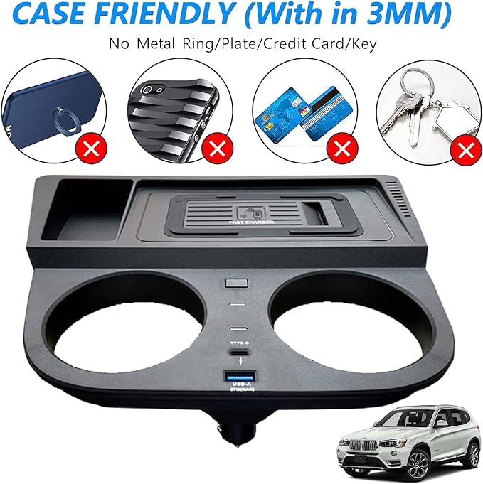 Wireless Car Charger for BMW X3/X4 2014 2015 2016 2017 Center Console Accessory, 15W Qi Fast Charging Phone Charger Pad for BMW X3 F25 2014-2017/X4 F26 2014-2017, Gift for BMW X3/X4 Owner