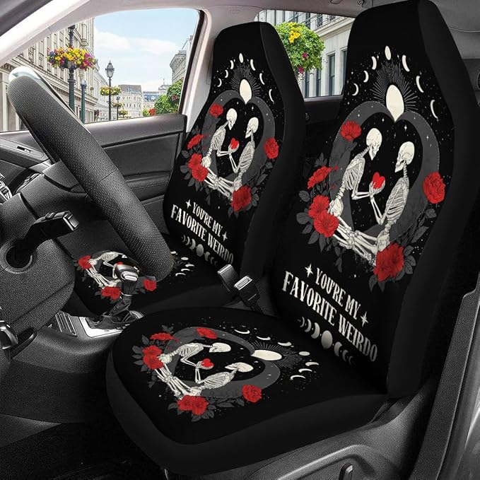 GENANY Skeleton Couple Car Seat Covers Set of 2, Breathable Front Seat Covers for Truck Sedan SUV, Couple Car Accessories, Favorite Weirdo Gift for Women Men