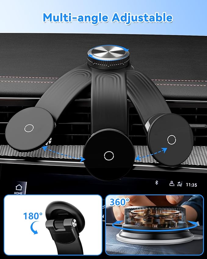 CloudValley for MagSafe Car Mount Detachable, 360° Adjustable Memory Alloy Arm Bendable Car Mount, Phone Holders for Car Dash Compatible with iPhone 17/16/15/14/13/12 & All Smartphones