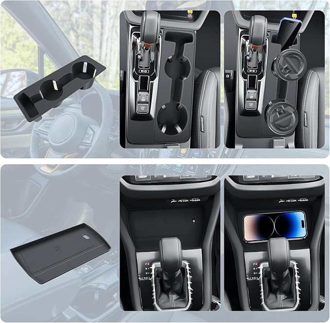 BIBIBO 2Pack for 2026 Subaru Forester Center Console Cup Holder 2026 Subaru Forester Silicone Cup Holder& Wireless Charging Mats 2026 Forester Accessories(Not for 2025 Forester