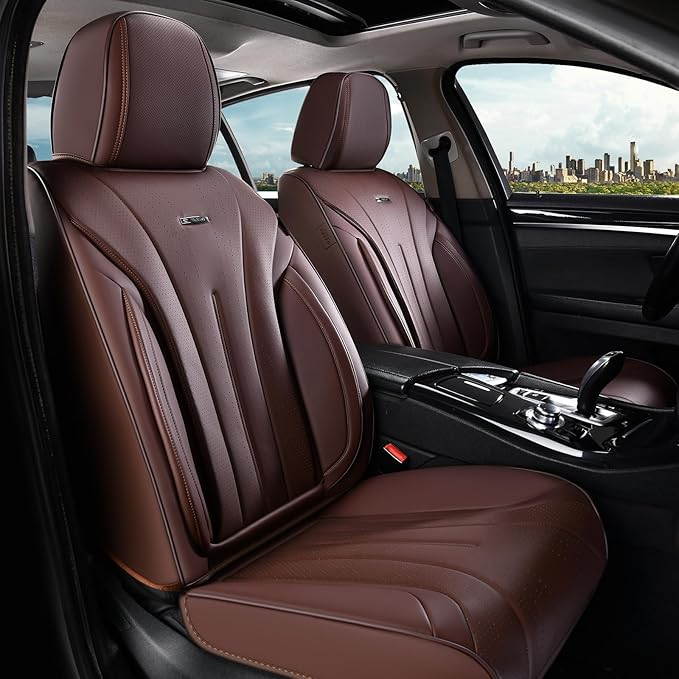 Coverado Front Seat Covers for Cars, Universal Car Seat Covers, 2 PCS Waterproof Leather Seat Cover, Driver Seat Covers Front Car Seat Protector, Breathable Car Seat Cushions Fit for Most Cars, Coffee