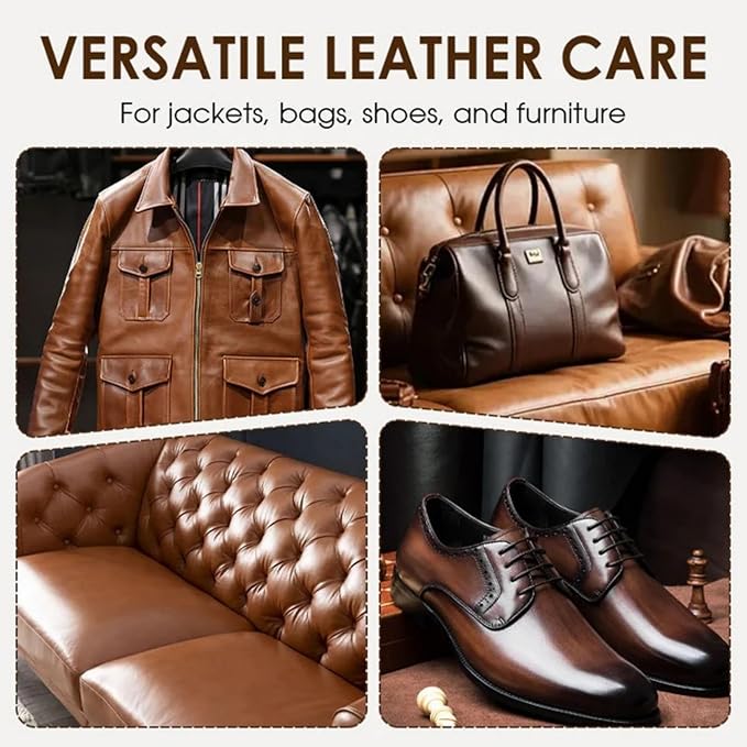 2-in-1 Leather Cleaner and Conditioner, Leather Furniture Cleaner and Conditioner, Car Interior Cleaner Kit, Leather Repair Care Restores Softness, for Couch, Jacket, Shoes, Car Seats (2pcs)
