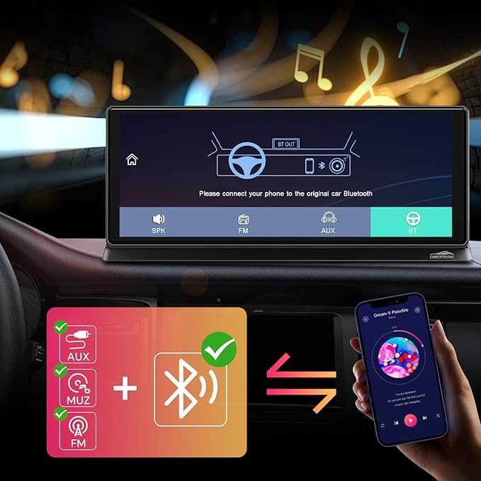 K2 PRO 11.3'' Wireless CarPlay Screen 4K Dash Cam Portable Android Auto Car Stereo Video Recording, Car Audio Receivers 1080P Backup Camera, Bt/GPS Navigation/AirPlay/Siri