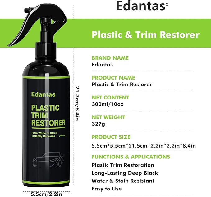 Plastic Restorer,Black Trim Restorer-UV Protection & Dirt,Add Shine and Protect Exterior Trim with Durability,Plastic Restorer for Cars Black Exterior & Interior Care for Detailing,10.15 FL OZ