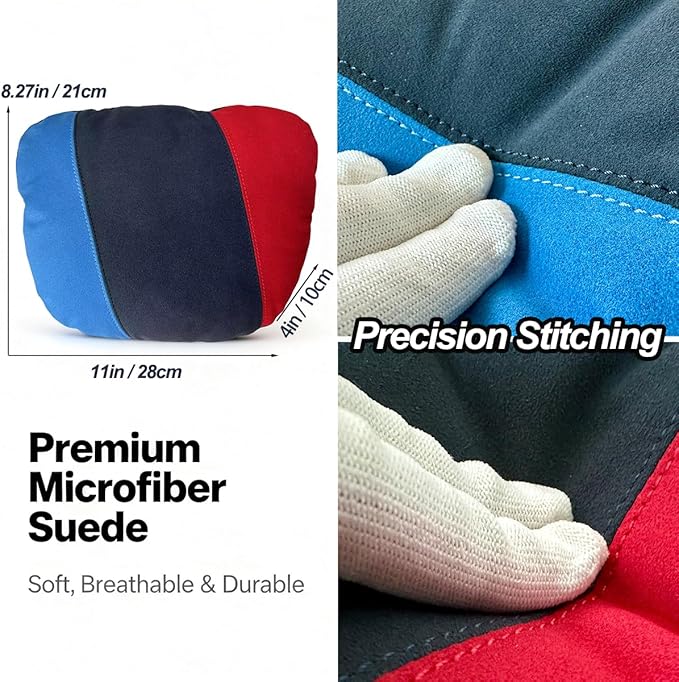 Car Headrest Pillow for BMW Interior Accessories, Neck Cushion MTri-Style 3-Color Stripe Design, Microfiber Suede Cover, High-Resilience Foam, Sporty Interior Decor for Driving Comfort, 1 pcs
