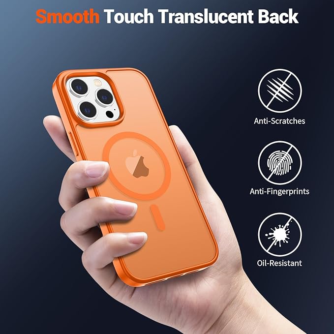 SUPFINE Magnetic for iPhone 15 Pro Case with Screen Protector (Compatible with MagSafe) (Military Grade Drop Protection) Translucent Matte Shockproof Phone Cover,Starry Orange