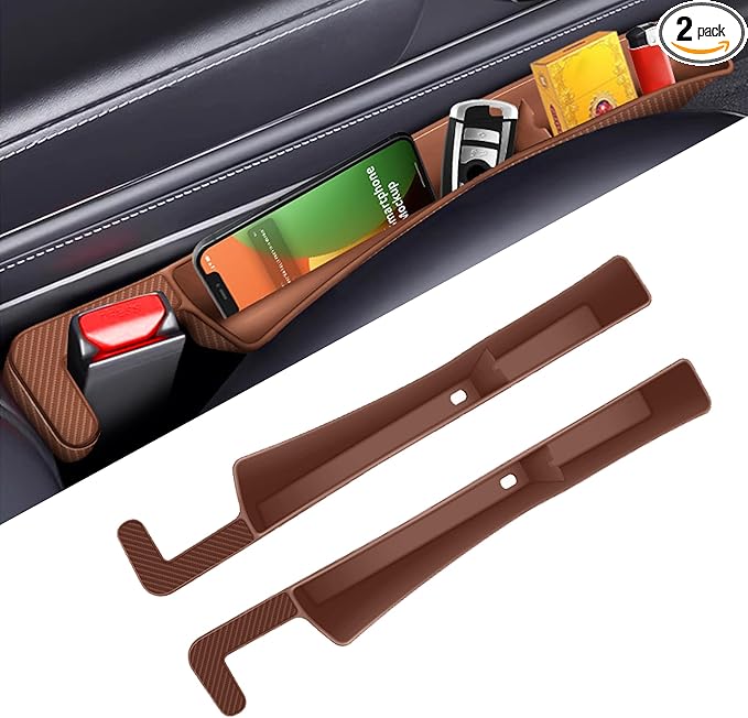 2PCS Car Seat Gap Filler, Anti-Drop Vehicle Console Crevice Blocker with 2 Storage Areas, Seat Side Seam Organizer Plug from Droping, Universal Automotive Interior Accessories(Brown)