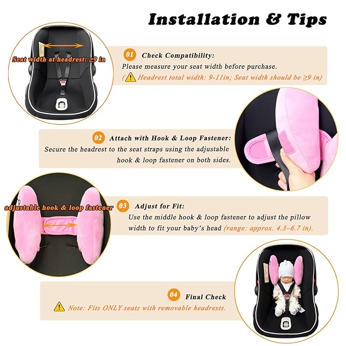 Adjustable Travel Pillow for Toddler, Portable Head Support for Car Seats for Newborn, Banana Stroller Headrest Pillow for Baby, Headrest Head Protection Pillow, Pink