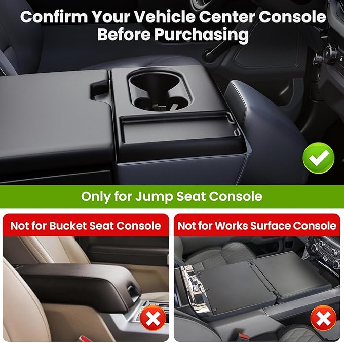 Front Center Console Organzier Headrest Tray Compatible with 2011-2025 2026 Ford F150 F250 F350 F450 F550 F650, Jump Seat Storage Container Box Armrest Table Desk Insert Accessories (Jump Seat Only)