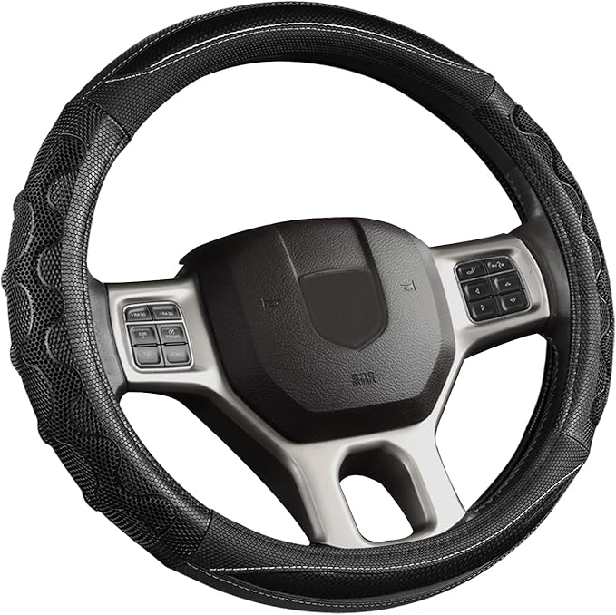 GIANT PANDA Steering Wheel Cover for Dodge Ram 1500 - Car Steering Wheel Covers for Dodge Ram 2500 3500 15.5-16 inch - Black